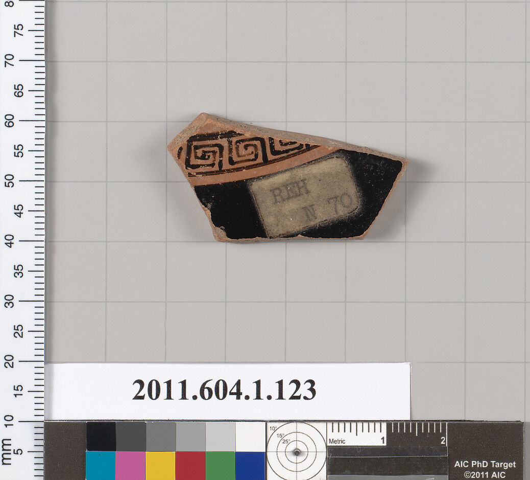 Terracotta fragment of a kylix (drinking cup), Terracotta, Greek, Attic