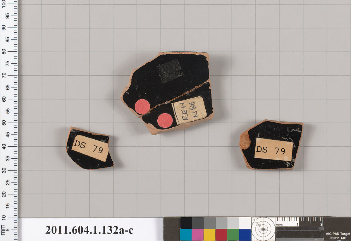 Terracotta fragments of a kylix (drinking cup), Terracotta, Greek, Attic