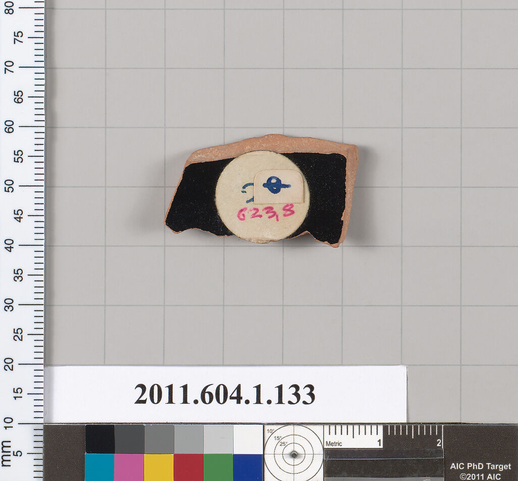 Terracotta fragment of a kylix (drinking cup), Terracotta, Greek, Attic