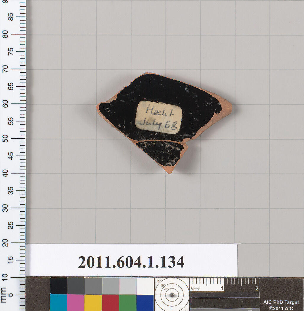 Terracotta fragment of a kylix (drinking cup), Terracotta, Greek, Attic