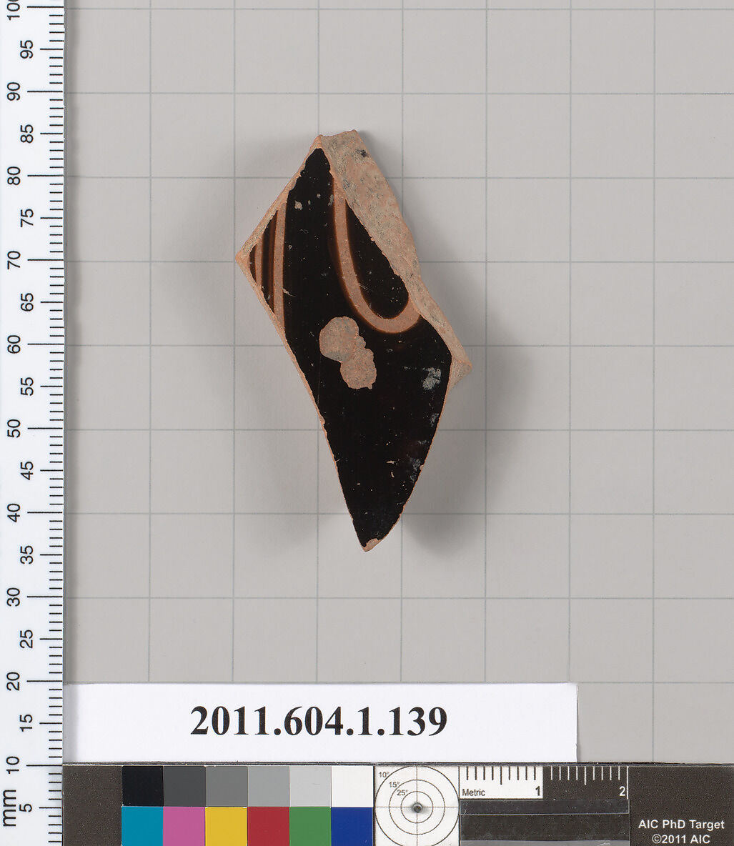 Terracotta fragment of a kylix (drinking cup), Terracotta, Greek, Attic