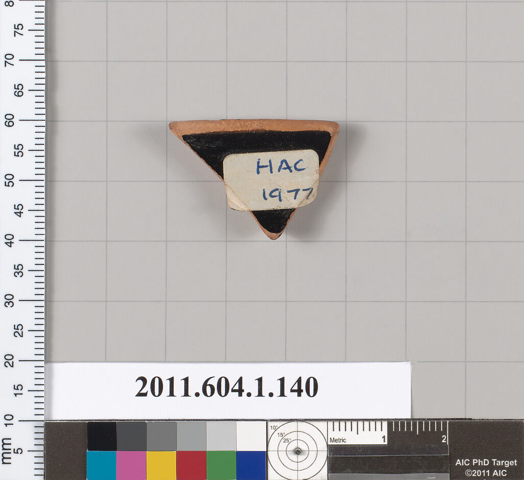 Terracotta rim fragment of a kylix (drinking cup), Terracotta, Greek, Attic