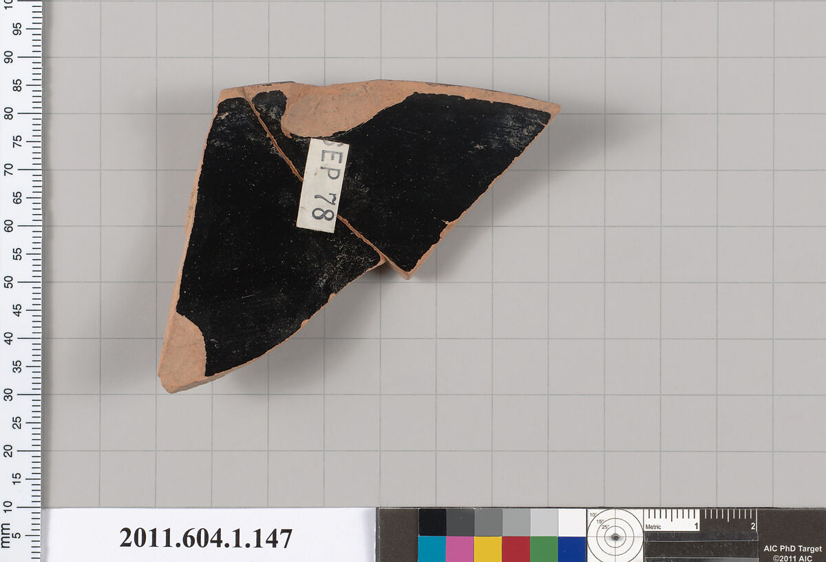Terracotta rim fragment of a kylix (drinking cup), Terracotta, Greek, Attic