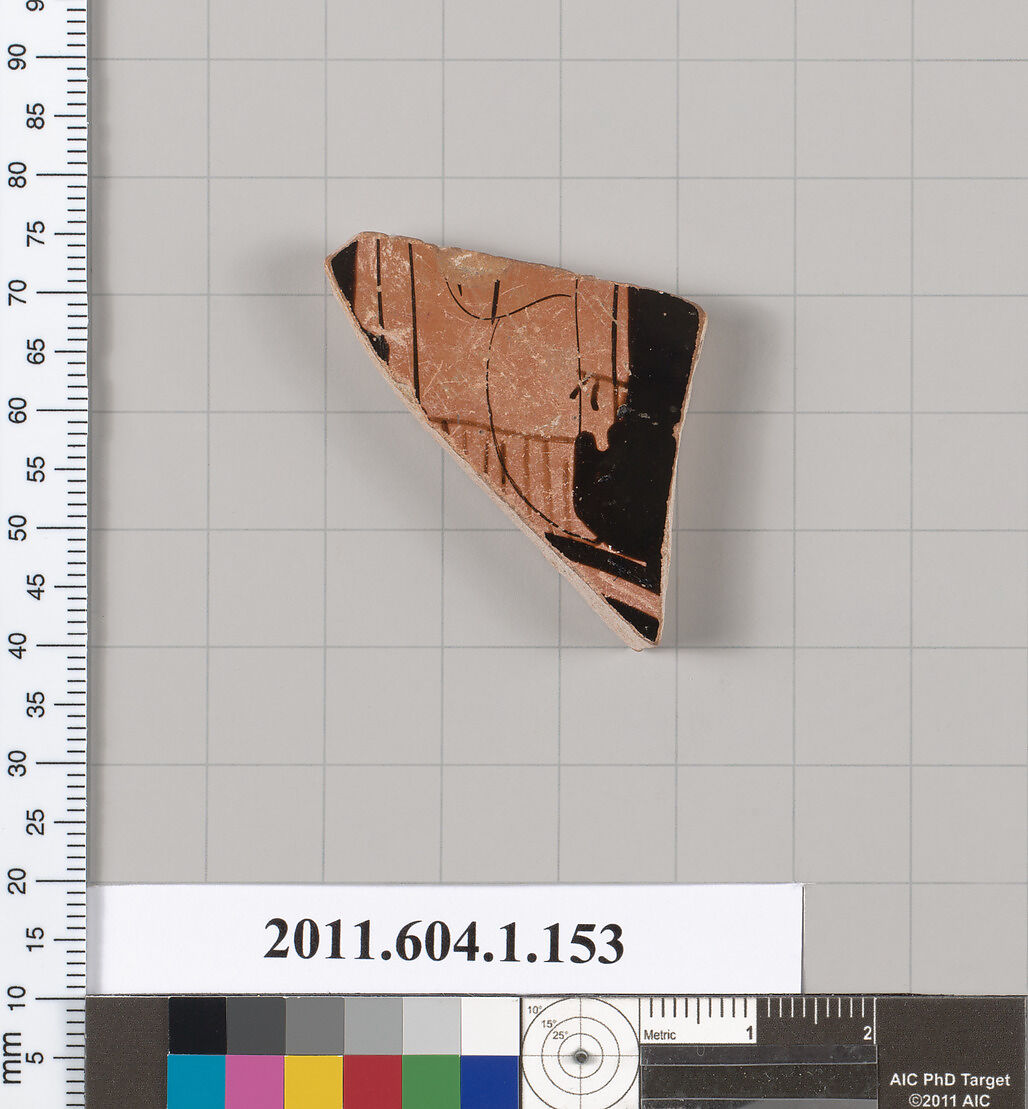 Terracotta fragment of a kylix (drinking cup), Terracotta, Greek, Attic