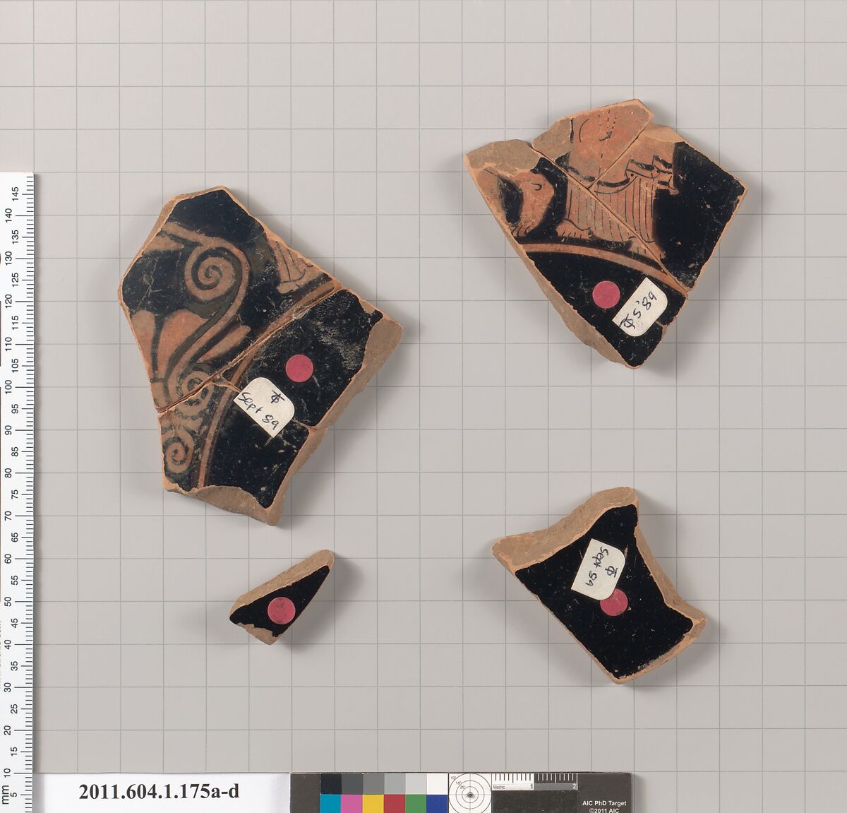 Terracotta fragments of a kylix (drinking cup), Terracotta, Greek, Attic