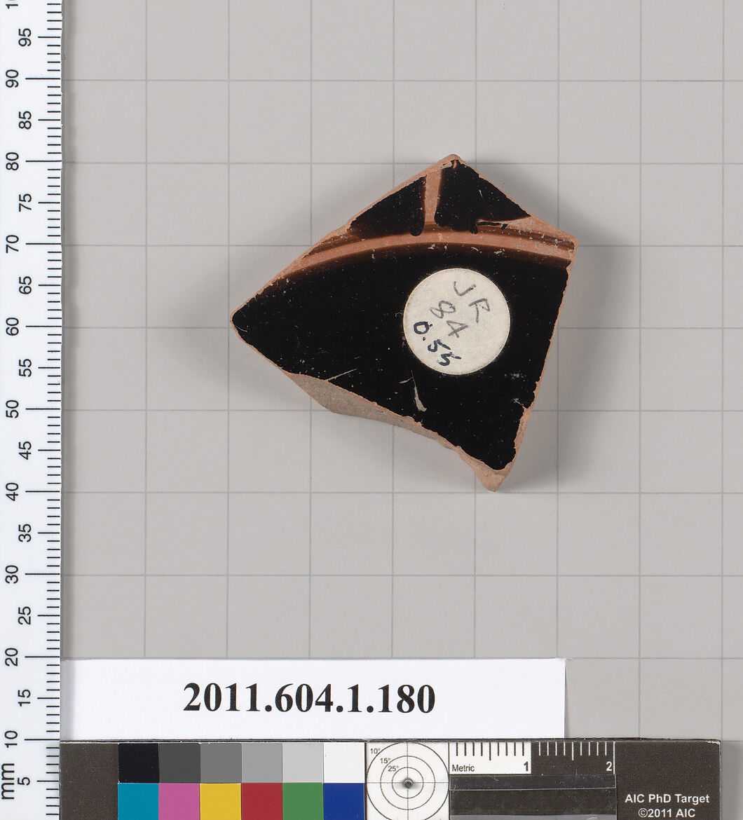 Terracotta fragment of a kylix (drinking cup), Terracotta, Greek, Attic