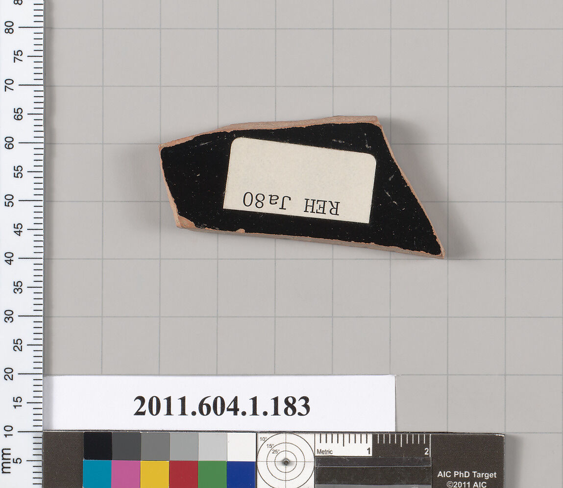 Terracotta fragment of a kylix (drinking cup), Terracotta, Greek, Attic