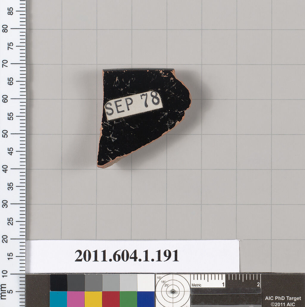 Terracotta rim fragment of a kylix (drinking cup), Terracotta, Greek, Attic