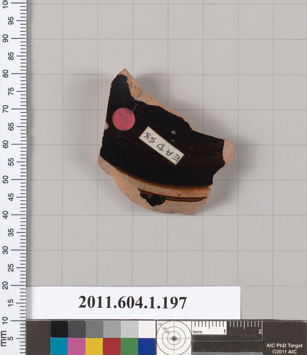 Terracotta fragment of a kylix (drinking cup), Terracotta, Greek, Attic