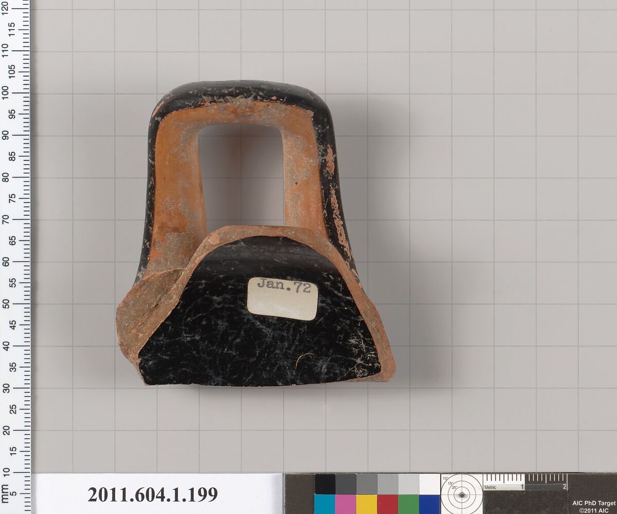 Terracotta fragment of a kylix (drinking cup), Terracotta, Greek, Attic