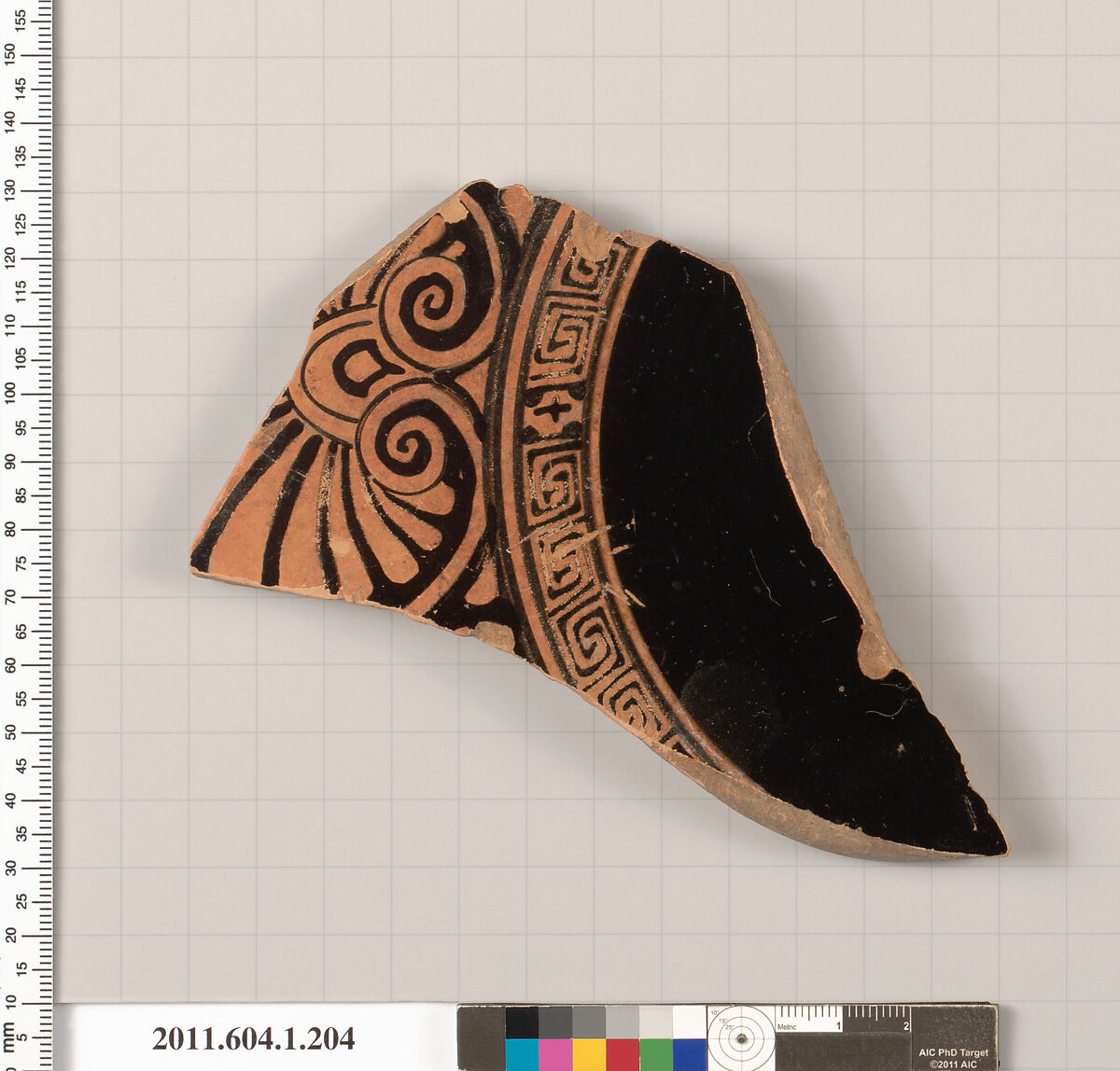 Terracotta fragment of a kylix (drinking cup), Terracotta, Greek, Attic