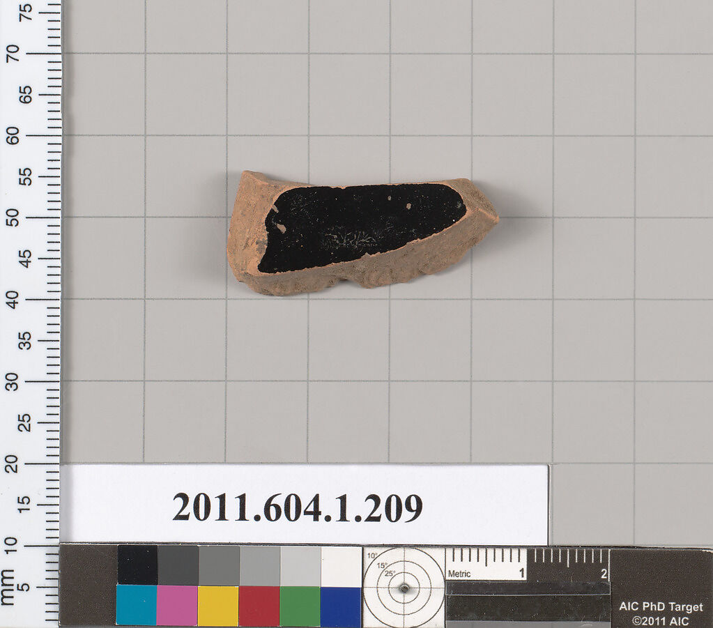 Terracotta fragment of a kylix (drinking cup), Terracotta, Greek, Attic