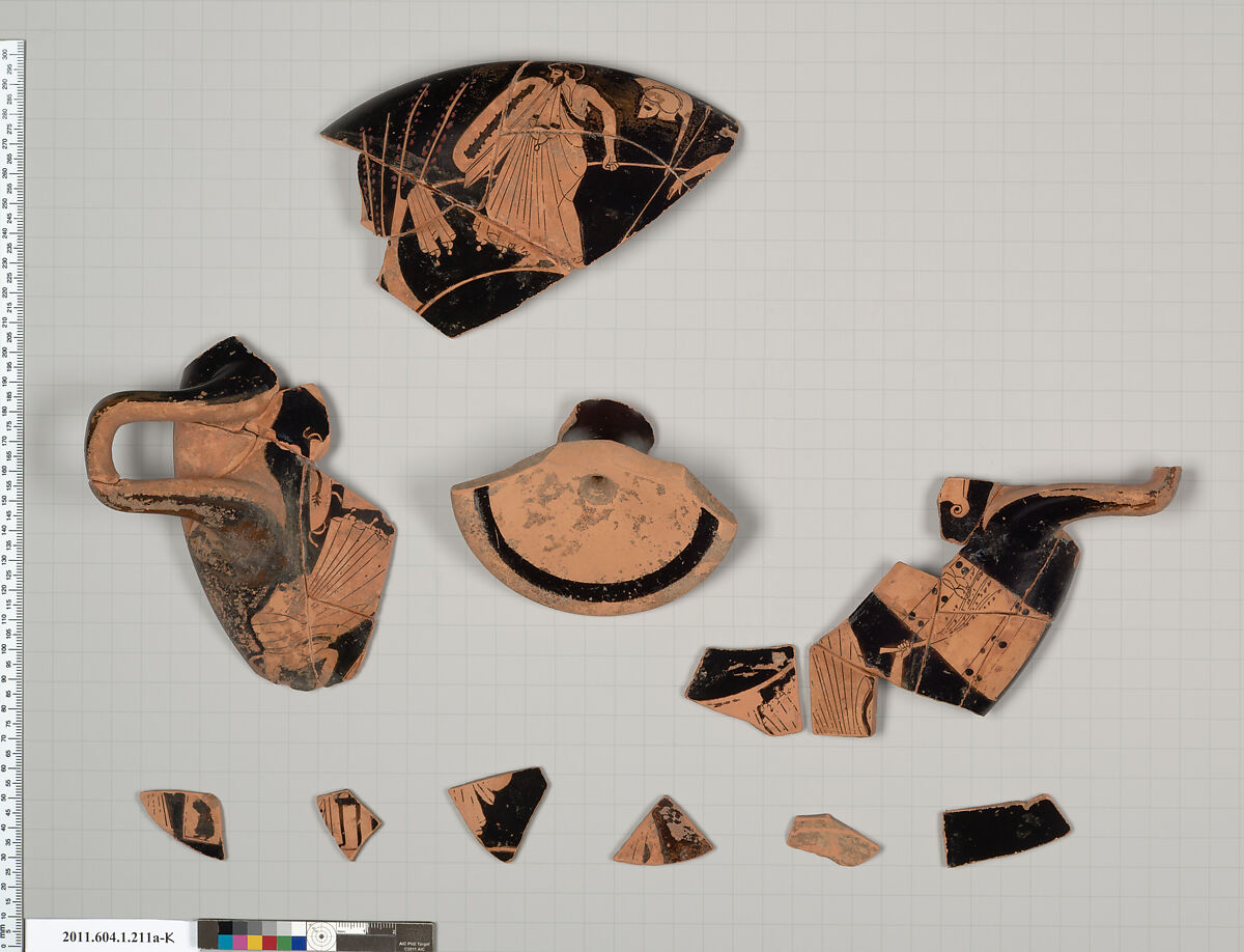 Terracotta fragments of a kylix (drinking cup), Terracotta, Greek, Attic
