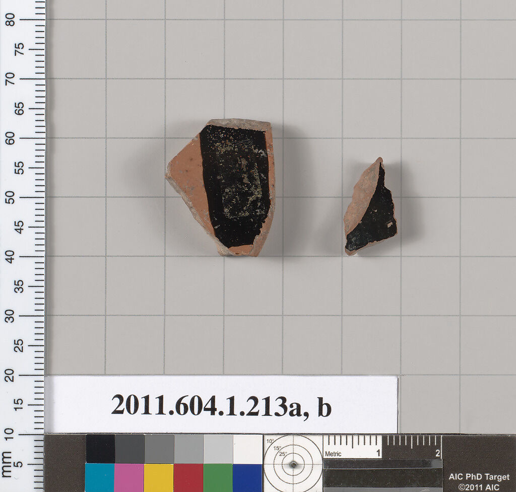 Terracotta fragments of a kylix (drinking cup), Terracotta, Greek, Attic