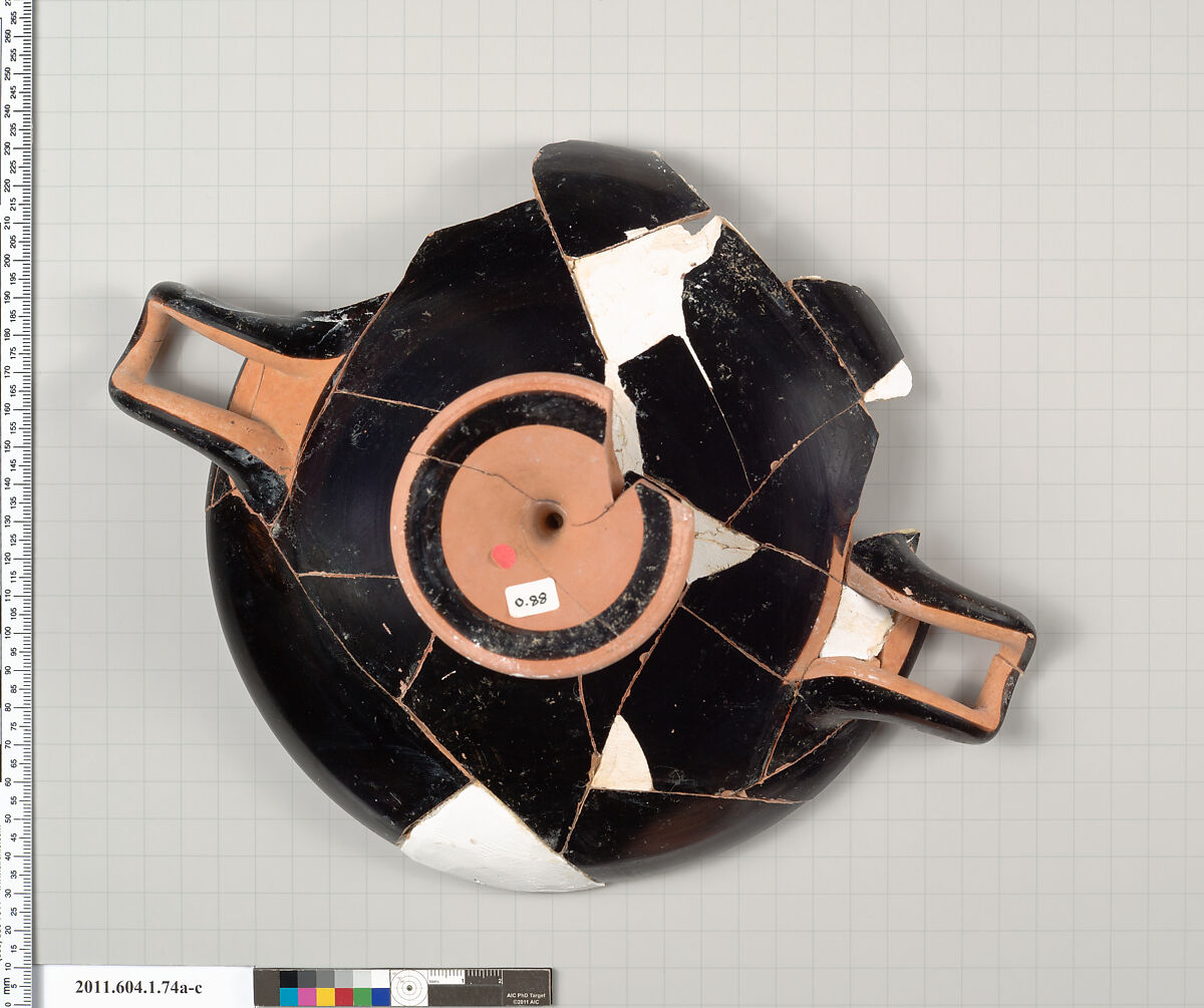 Terracotta fragments of a kylix (drinking cup), Attributed to the Painter of Munich 2676 [DvB], Terracotta, Greek, Attic