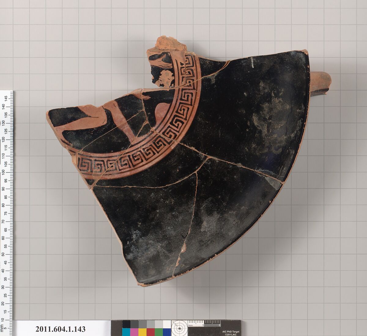 Terracotta fragment of a kylix (drinking cup), Attributed to the Veii Painter [DvB], Terracotta, Greek, Attic 