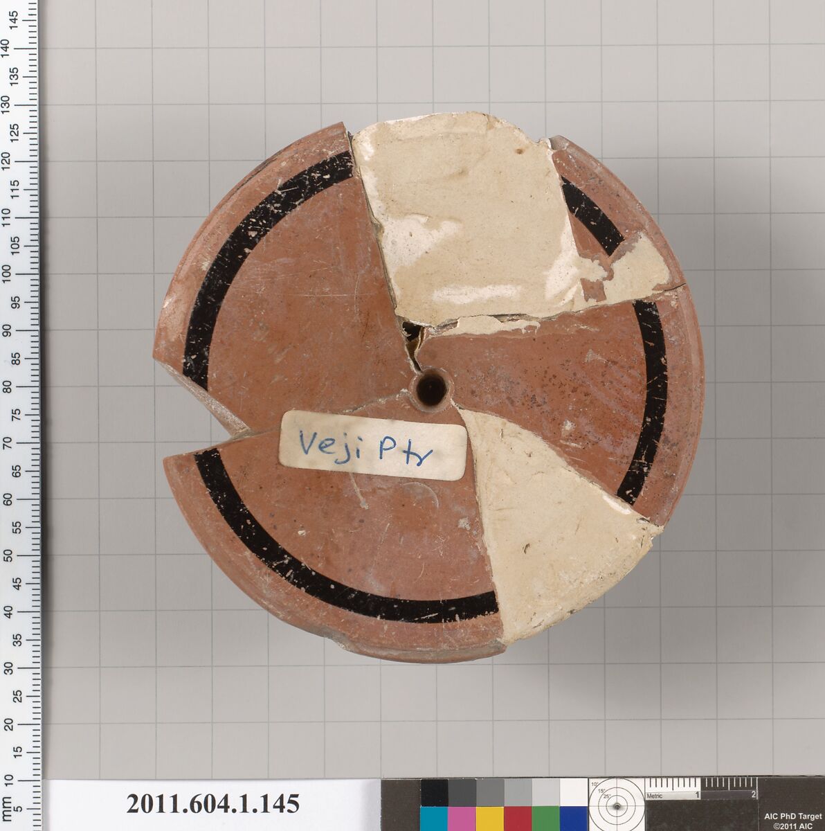 Terracotta fragment of a kylix (drinking cup), Attributed to the Veii Painter [DvB], Terracotta, Greek, Attic