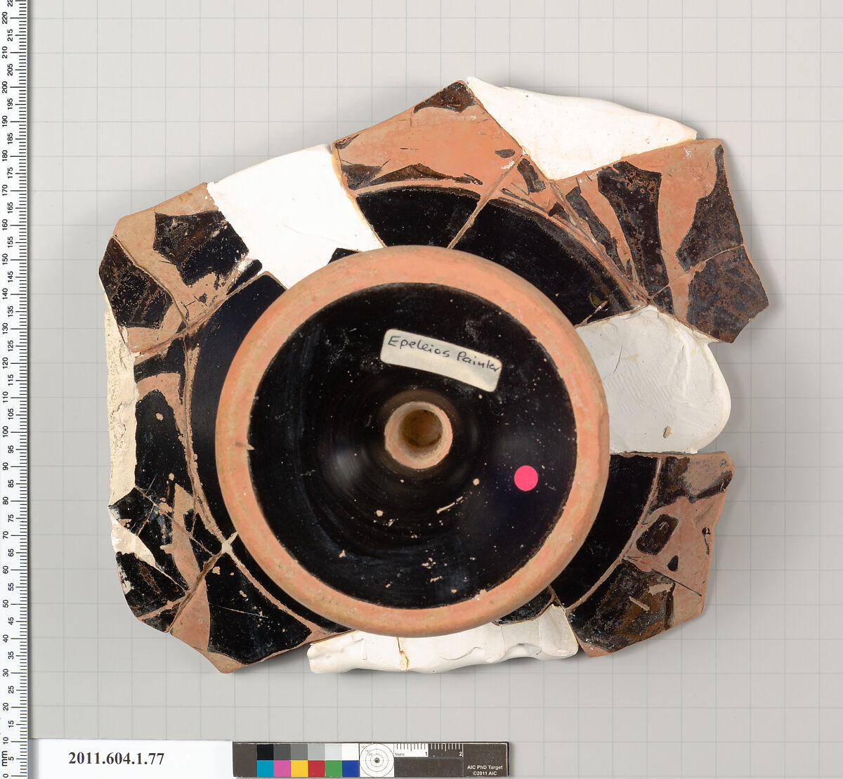Terracotta fragments of a kylix (drinking cup), Attributed to the Epeleios Painter [DvB], Terracotta, Greek, Attic