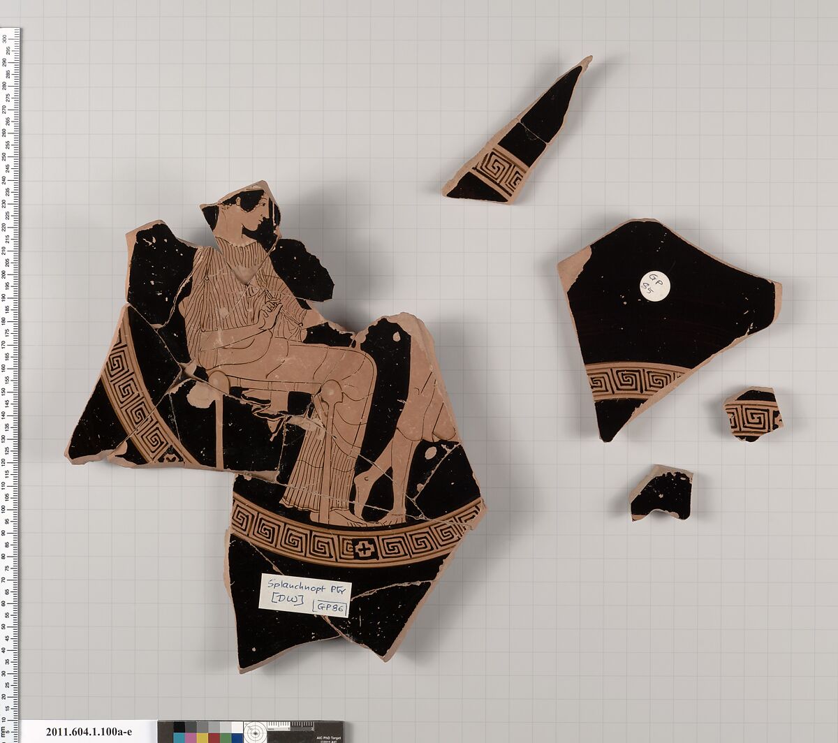 Terracotta fragments of a kylix (drinking cup), Attributed to the Splanchnopt Painter [Dyfri Williams], Terracotta, Greek, Attic 