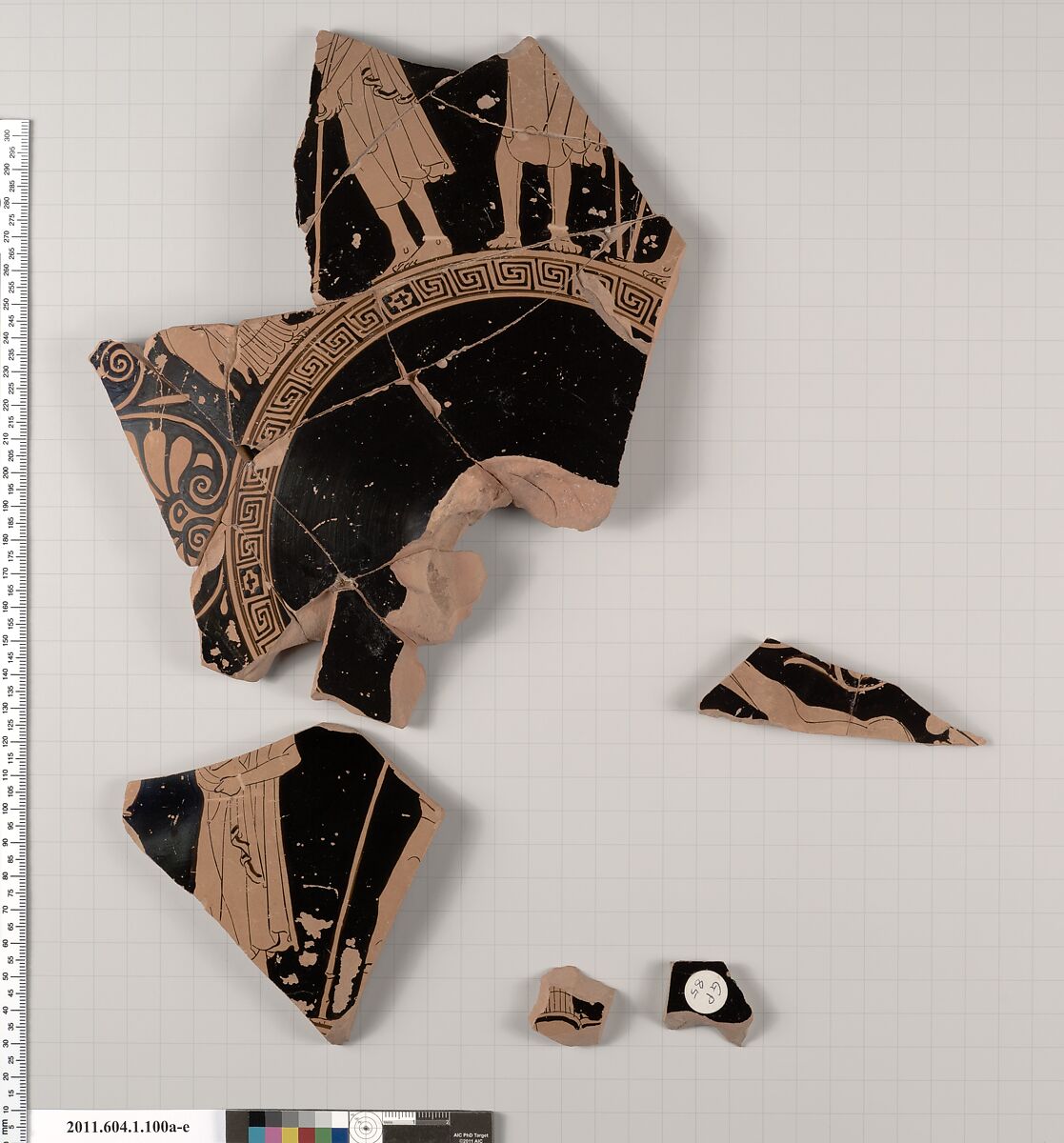 Terracotta fragments of a kylix (drinking cup), Attributed to the Splanchnopt Painter [Dyfri Williams], Terracotta, Greek, Attic