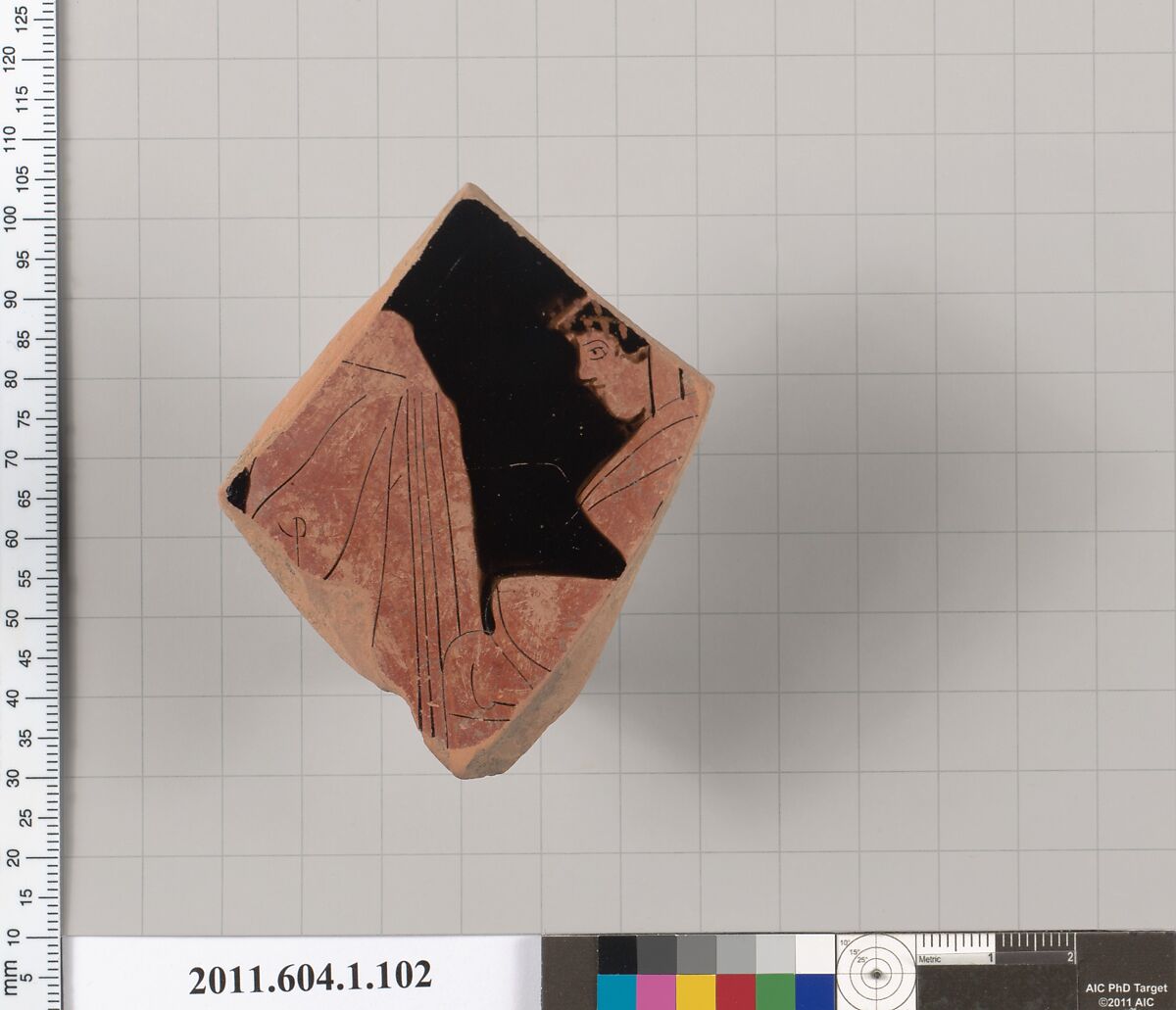 Terracotta fragment of a kylix (drinking cup), Attributed to the Splanchnopt Painter? [DvB], Terracotta, Greek, Attic 