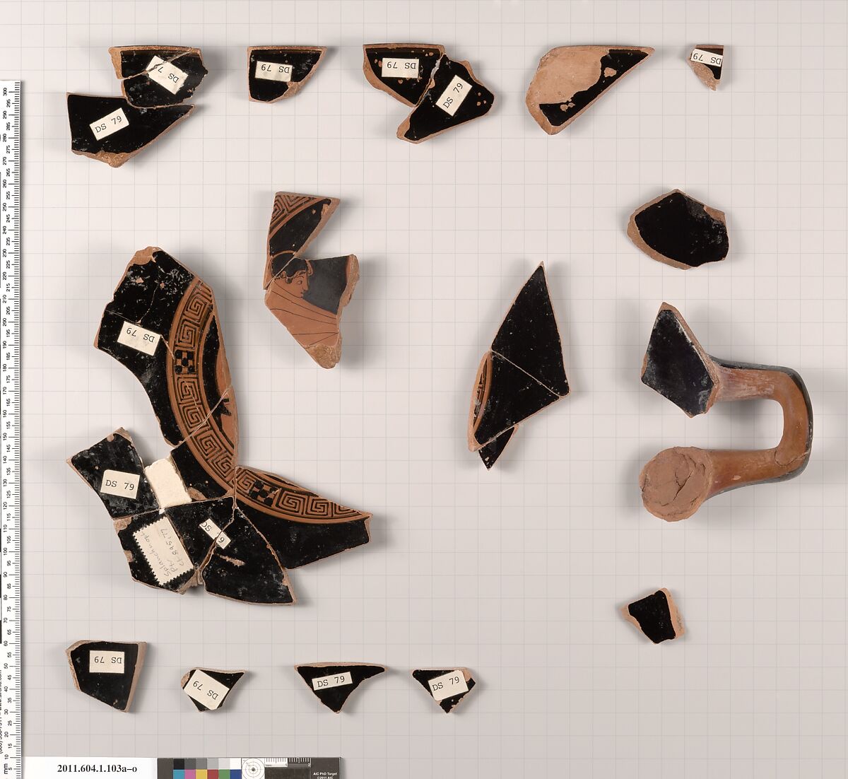 Terracotta fragments of a kylix (drinking cup), Attributed to the Splanchnopt Painter [DvB], Terracotta, Greek, Attic