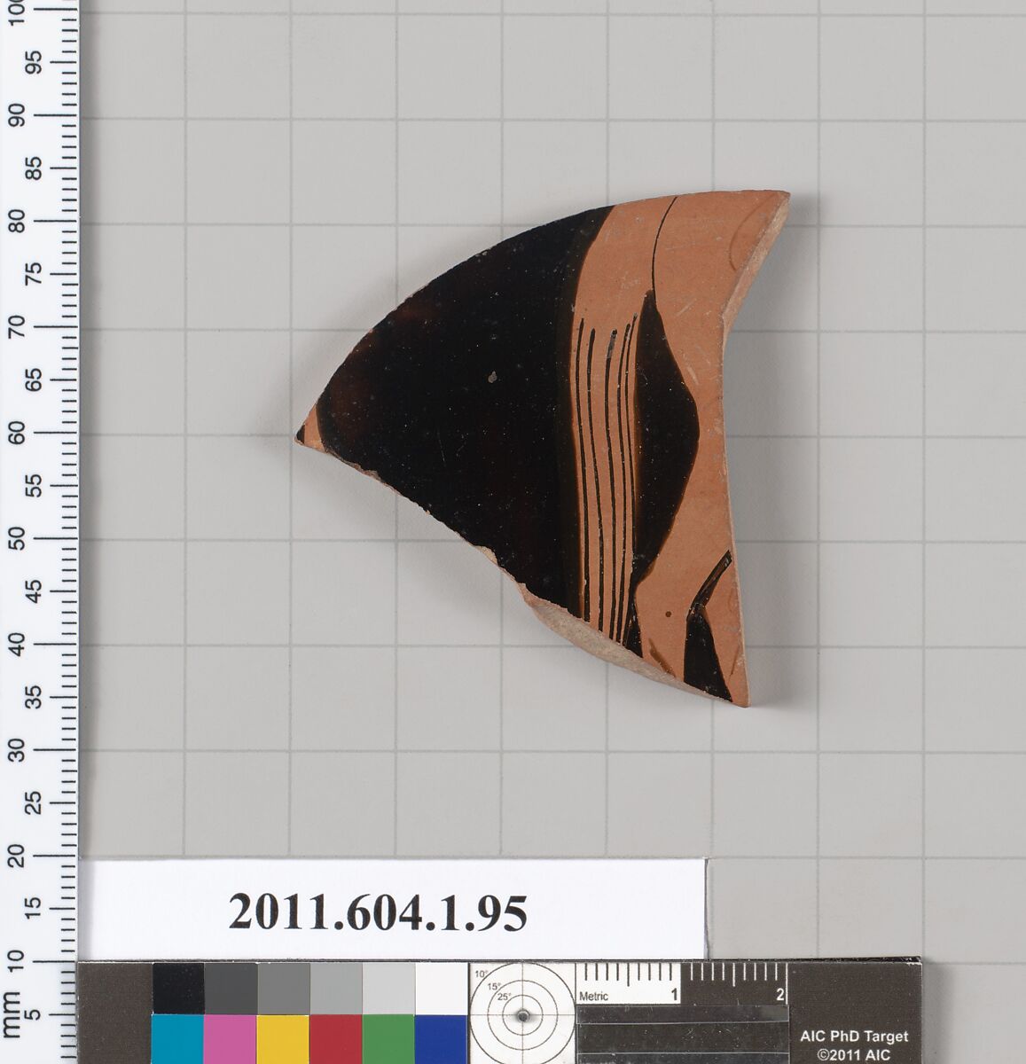 Terracotta fragment of a kylix (drinking cup), Attributed to the Painter of London D 12? [DvB], Terracotta, Greek, Attic