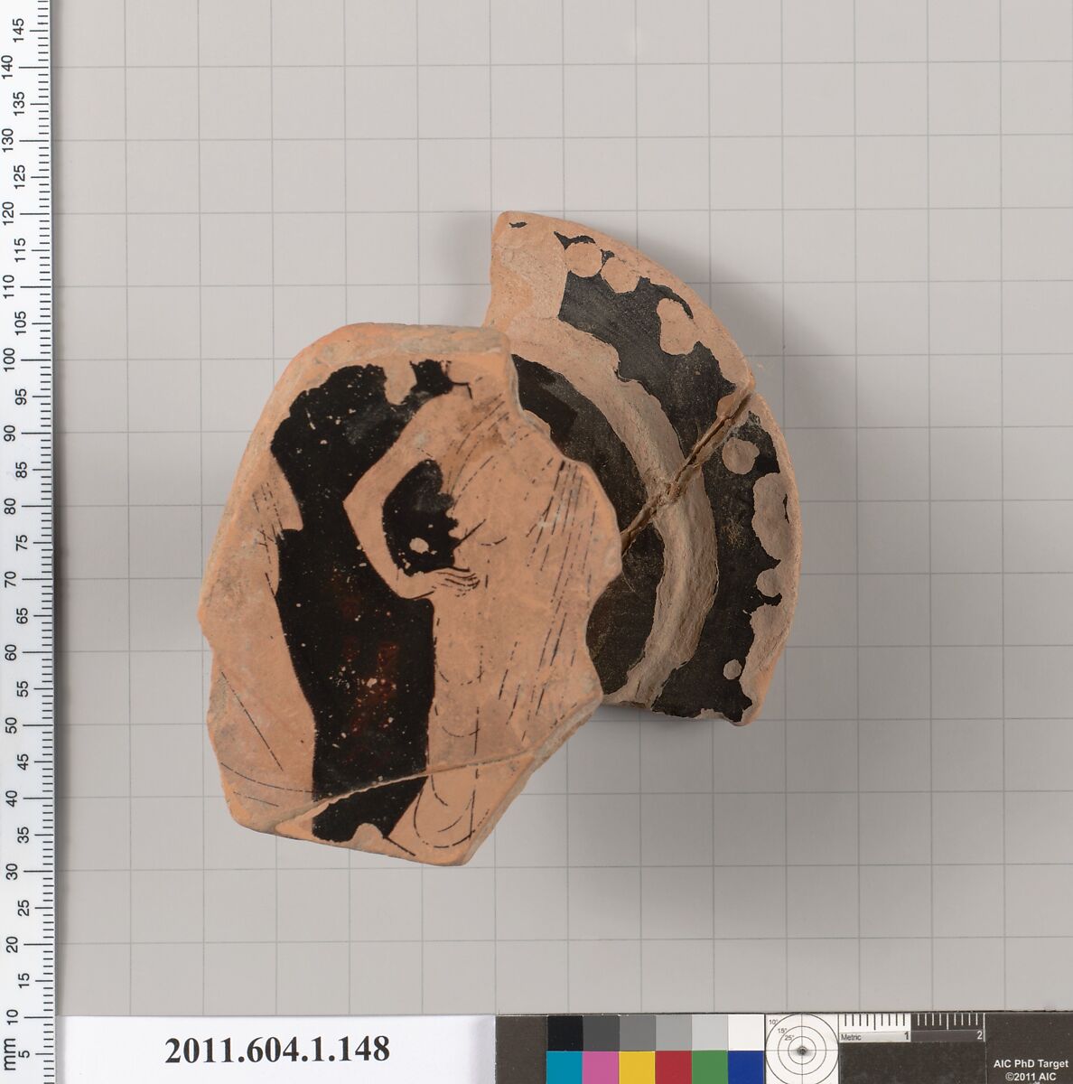Terracotta fragment of a kylix (drinking cup), Attributed to the Aberdeen Painter [DvB], Terracotta, Greek, Attic 