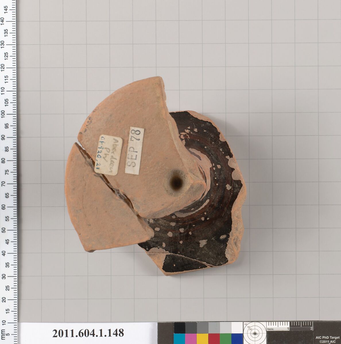 Terracotta fragment of a kylix (drinking cup), Attributed to the Aberdeen Painter [DvB], Terracotta, Greek, Attic