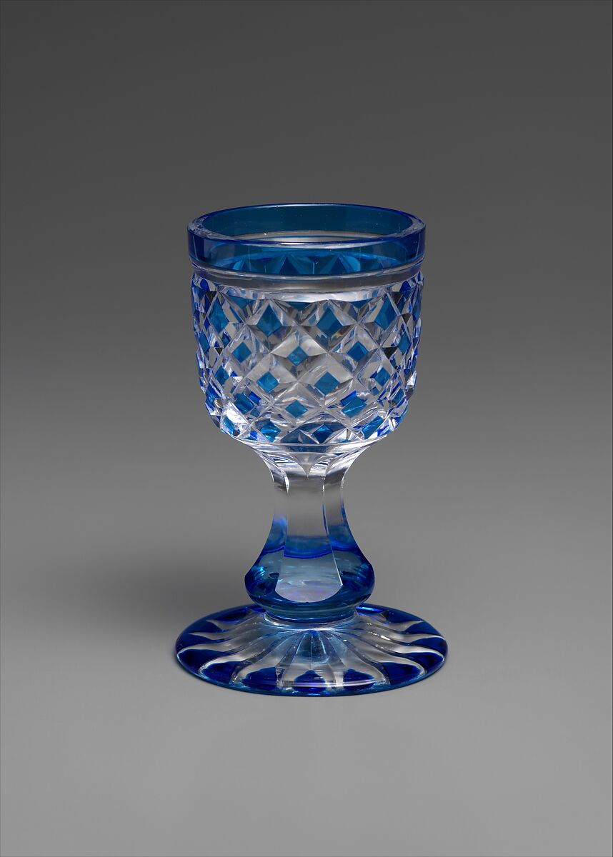 Cordial, Brooklyn Flint Glass Company (American, Brooklyn, New York, 1824–1868), Blue-cut-to-clear glass, American 