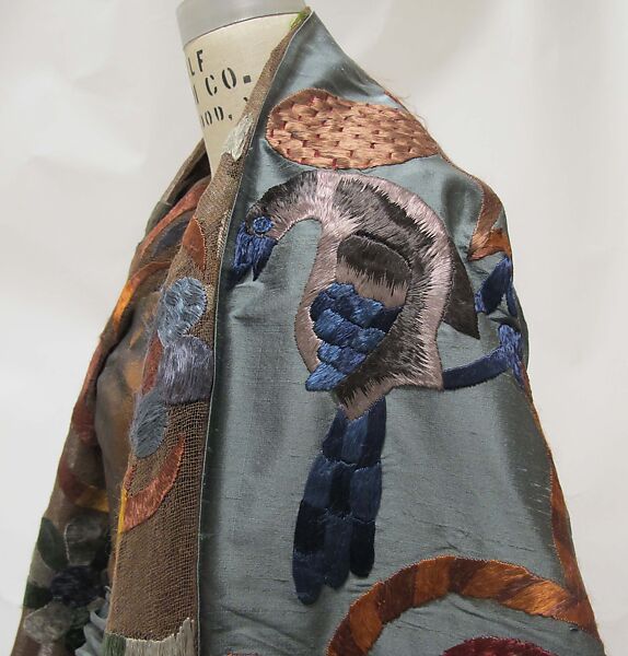 Ensemble, Romeo Gigli (Italian, born 1949), silk, cotton, acetate, nylon, spandex, leather, mother-of-pearl, Italian