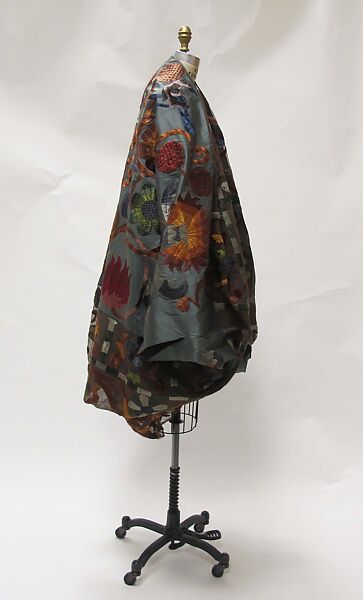 Ensemble, Romeo Gigli (Italian, born 1949), silk, cotton, acetate, nylon, spandex, leather, mother-of-pearl, Italian