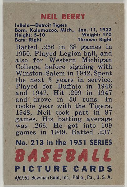 Neil Berry, Infield, Detroit Tigers, from Picture Cards, series 5 (R406-5) issued by Bowman Gum, Issued by Bowman Gum Company, Commercial color lithograph