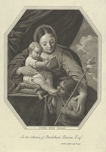 The Virgin with the infant Christ seated on a cushion and the young Saint John the Baptist kissing his foot, an octagonal composition, after Reni