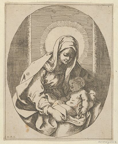 The Virgin holding the infant Christ on her lap, an oval composition, after Reni