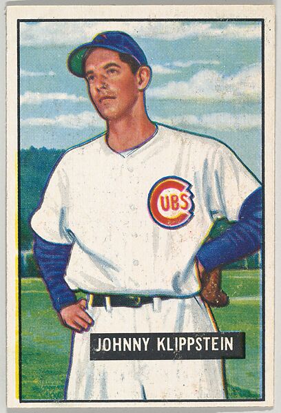 Issued by Bowman Gum Company, Johnny Klippstein, Pitcher, Chicago Cubs,  from Picture Cards, series 5 (R406-5) issued by Bowman Gum