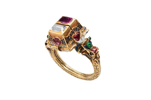 Renaissance Gimmel Ring with Memento Mori, German