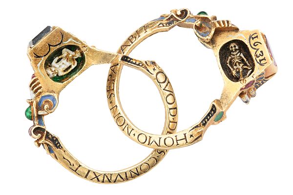 Renaissance Gimmel Ring with Memento Mori
