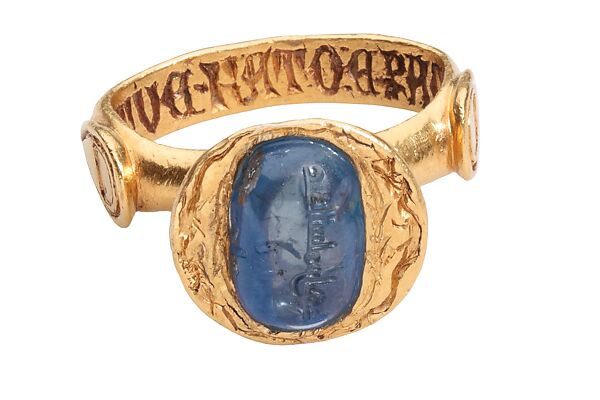 Inscribed Sapphire Ring, Gold, sapphire, Italian