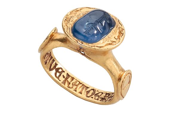Inscribed Sapphire Ring, Gold, sapphire, Italian 