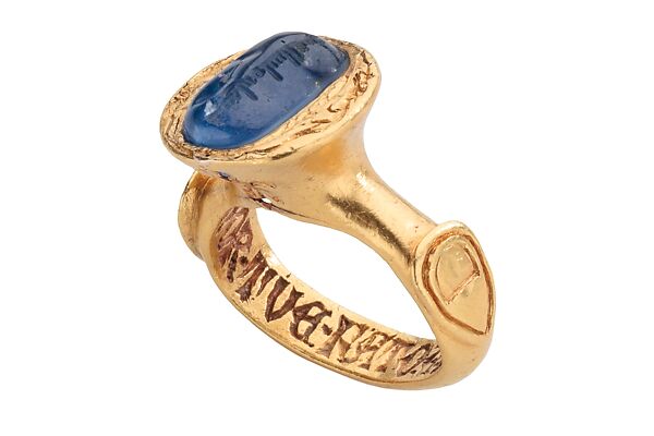 Inscribed Sapphire Ring, Gold, sapphire, Italian