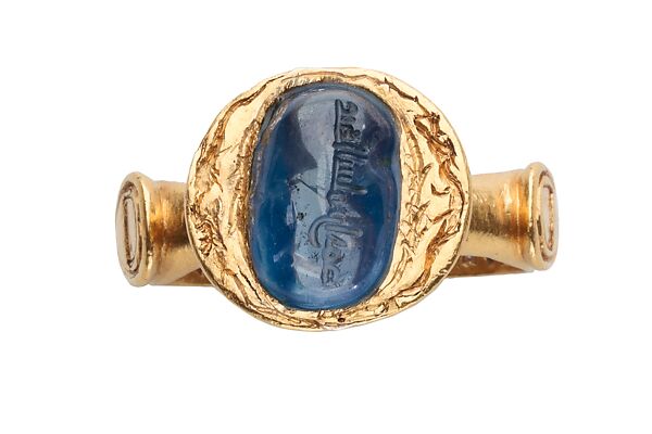 Inscribed Sapphire Ring, Gold, sapphire, Italian