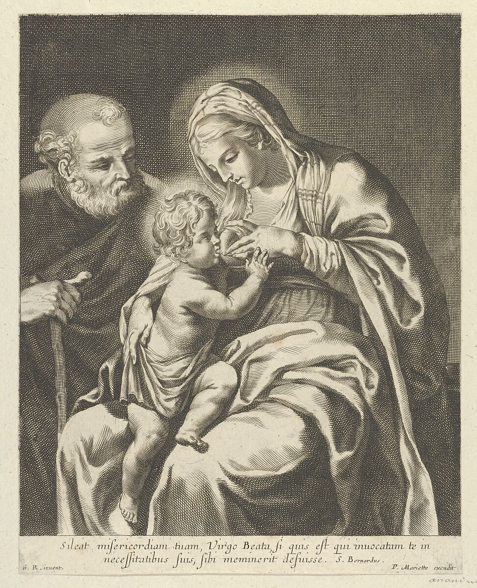 The Virgin nursing the infant Christ, Joseph at left, after Reni, Anonymous, Engraving 