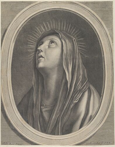 The Virgin looking up to the left, in bust length in an oval frame, after Reni