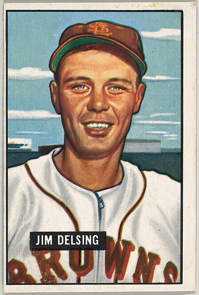 Jim Delsing, Outfield, St. Louis Browns, from Picture Cards, series 5 (R406-5) issued by Bowman Gum, Issued by Bowman Gum Company, Commercial color lithograph 