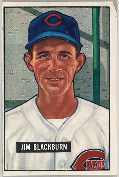 Issued by Bowman Gum Company | Jim Blackburn, Pitcher, Cincinnati Reds ...