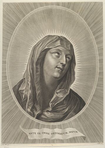 The head of the Virgin looking up to the right, in an oval frame, after Reni