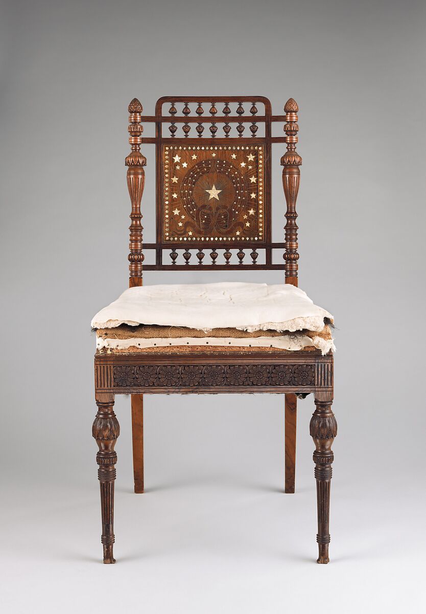 Side chair, Herter Brothers (German, active New York, 1864–1906), Rosewood, brass, mother-of-pearl, and reproduction upholstery, American