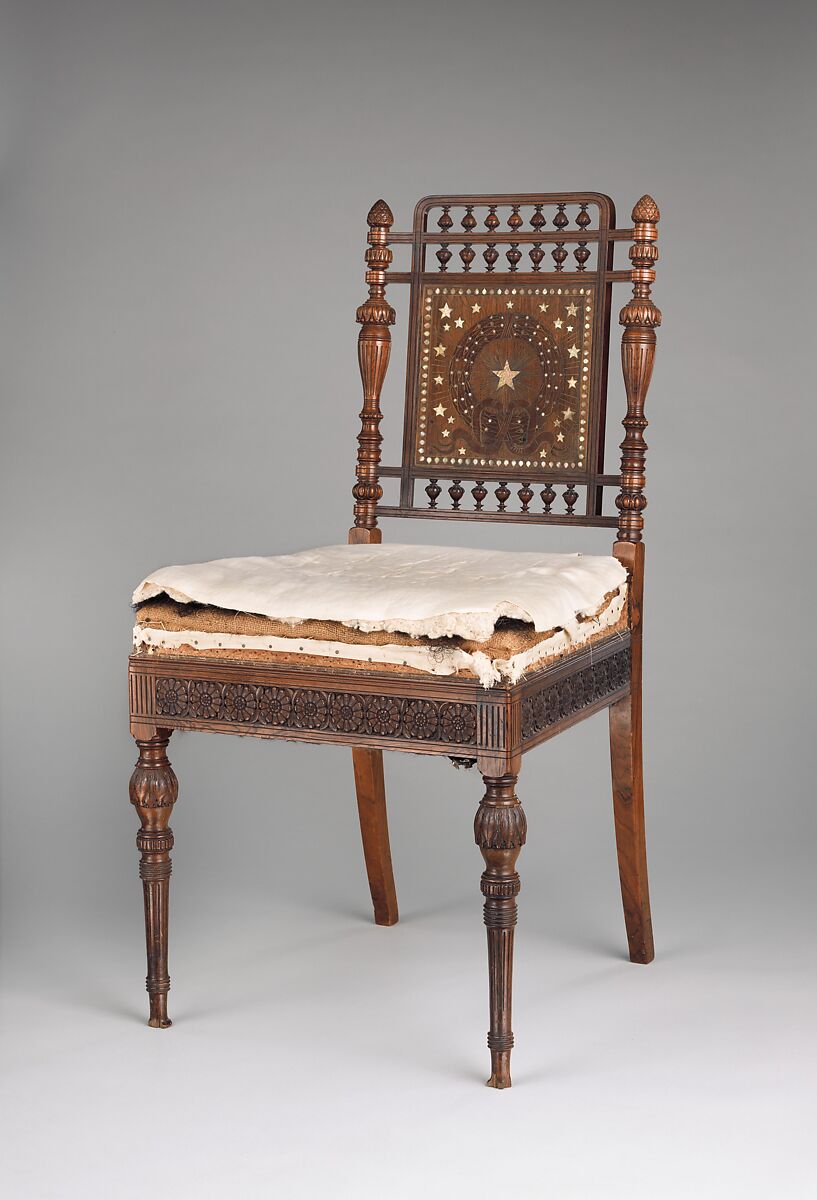 Side chair, Herter Brothers (German, active New York, 1864–1906), Rosewood, brass, mother-of-pearl, and reproduction upholstery, American