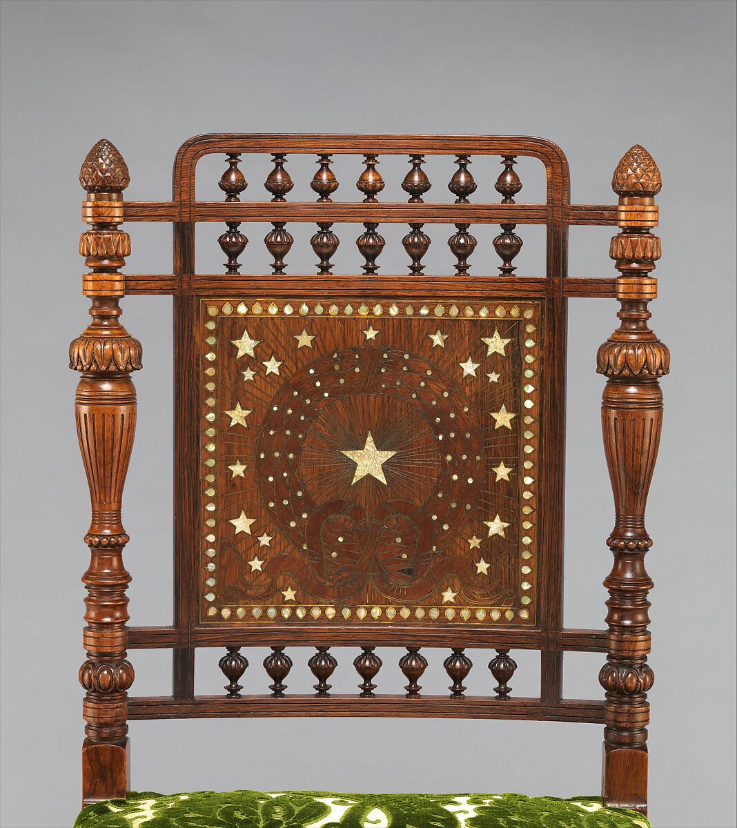 Side chair, Herter Brothers (German, active New York, 1864–1906), Rosewood, brass, mother-of-pearl, and reproduction upholstery, American